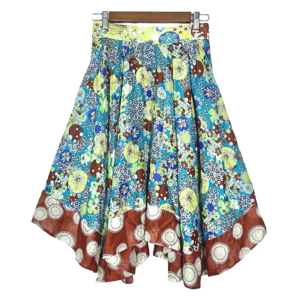 Workers For Freedom | Women | Floral A-Line Boho Hippie Circle Midi Skirt | Sz 4